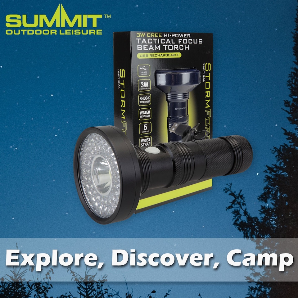 image 1 of PMS Torch Rechargeable 3W Cree Tactical Light USB Water Resistant - Black