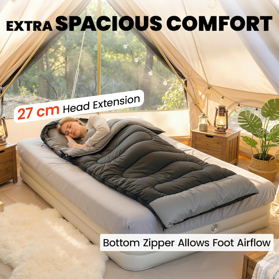 image 1 of Outsunny Sleeping Bag for Adults, Lightweight & Compact Sleeping Bag | Black | Black | 215 x 75 x 10 cm