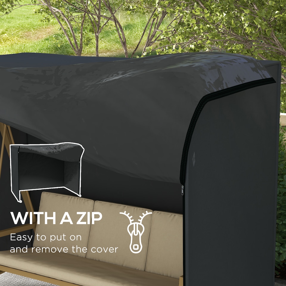 image 1 of Outsunny 3 Seater Garden Swing Cover, Windproof and Anti-UV | Black | Black | 220L x 125W x 172Hcm