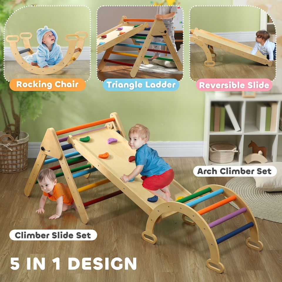 image 1 of AIYAPLAY 5-in-1 Toddler Climbing Frame with Ramp, Arch, for 18-48 Months