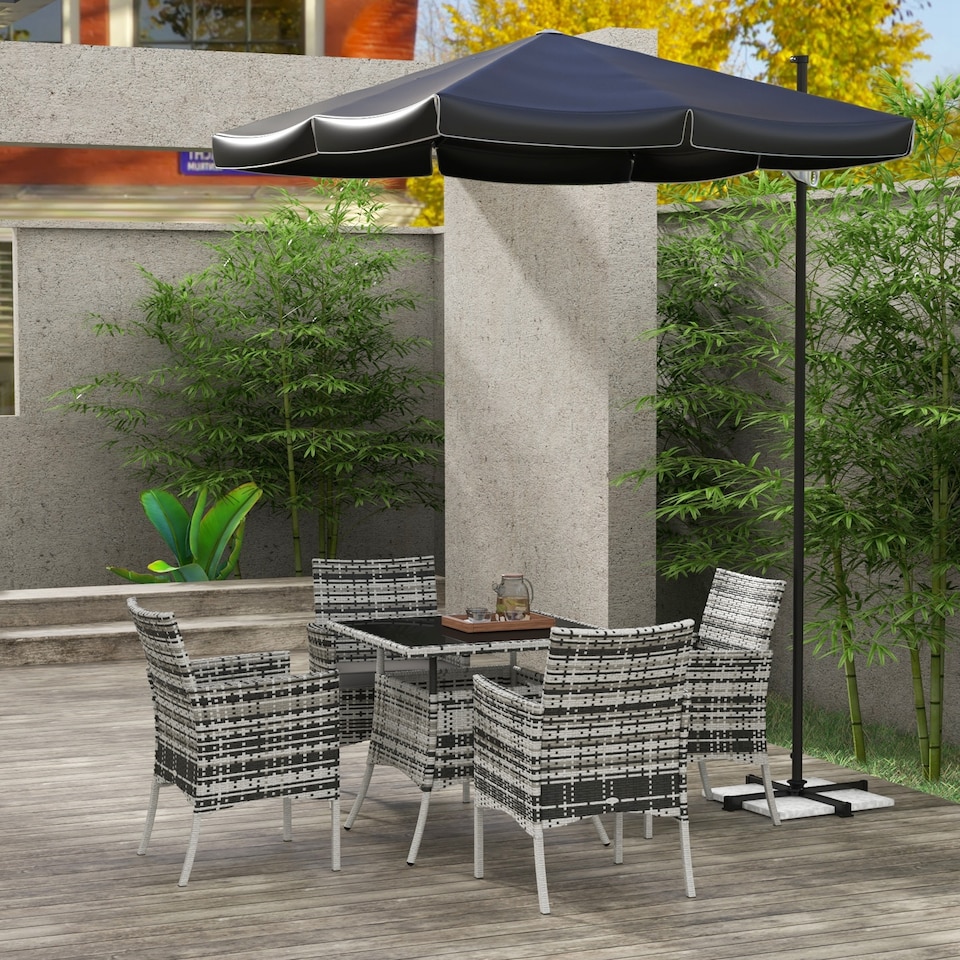 image 1 of Outsunny Rattan Outdoor Dining Table and Chairs for 4, Mixed Grey