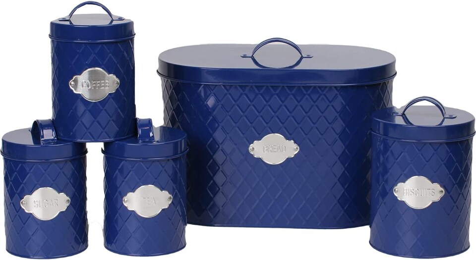 image 1 of Neo Retro Inspired Matt & Copper 5 Piece Kitchen Canister Set Navy
