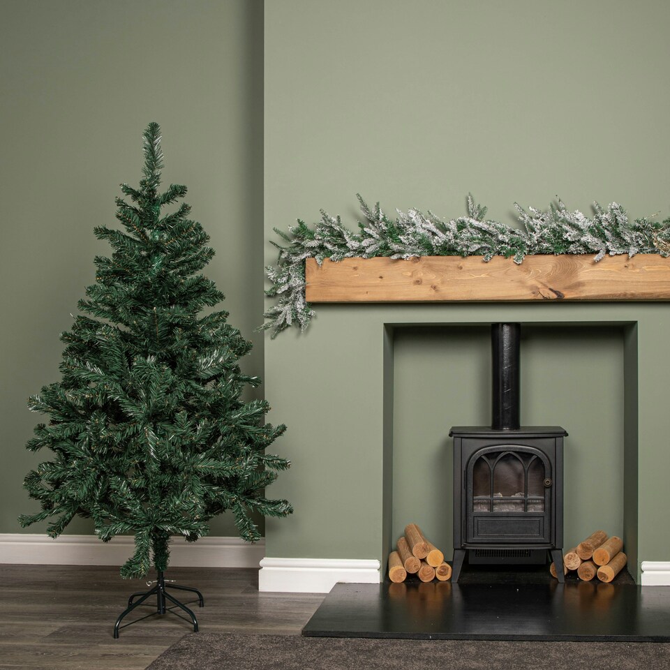 image 1 of 5ft (1.5m) Green Artificial Christmas Tree with Green Metal Stand and 329 Tips