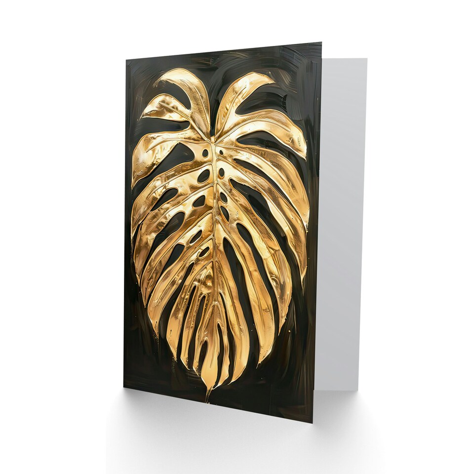 image 1 of Plant Lover Golden Monstera Leaf Dark Him Her Birthday Card
