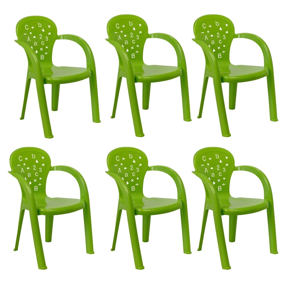 image 1 of Coloured Plastic Kids Chairs Stackable Nursery Indoor Outdoor Party Garden Play | Green | 6 Pcs Green | 6