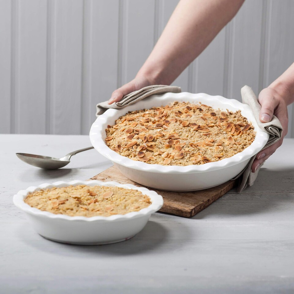 image 1 of Wm Bartleet & Sons Porcelain Round Pie Dish with Crinkle Crust Rim, Set of 2 White