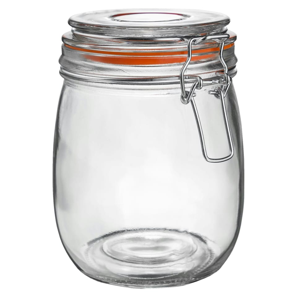 image 1 of Argon Tableware Glass Storage Jars with Labels - 750ml - Orange Seal - Pack of 3