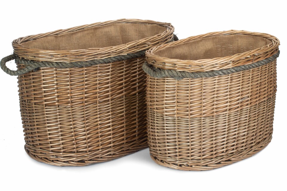image 1 of Set 2 Oval Rope Handled Log Baskets
