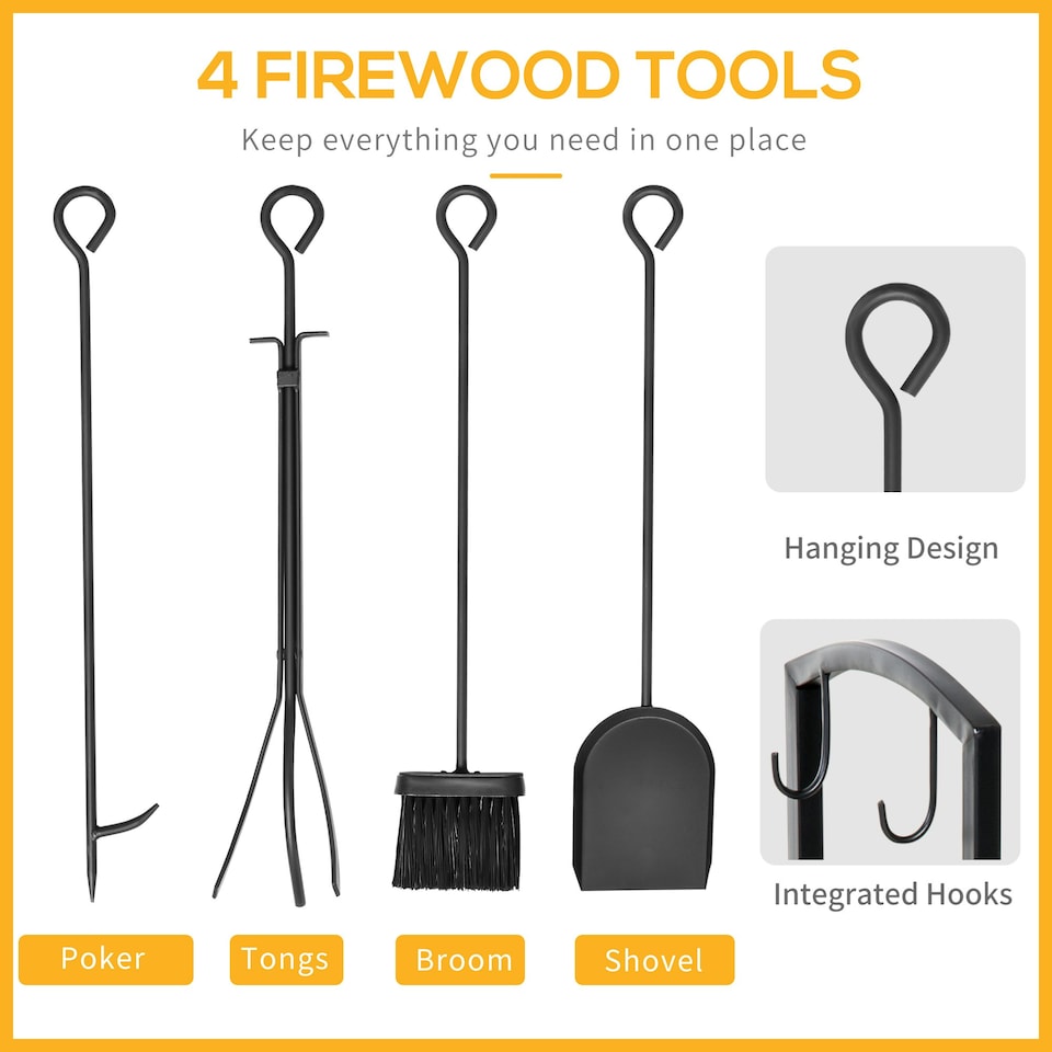 image 1 of Outsunny Firewood Rack Log Holder Wood Storage with Hooks 4 Tools Black