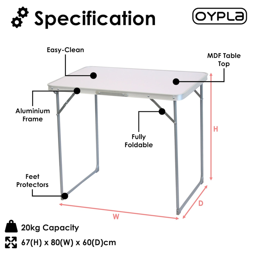 image 1 of 80cm Portable Folding Outdoor Camping Kitchen Work Top Table | White