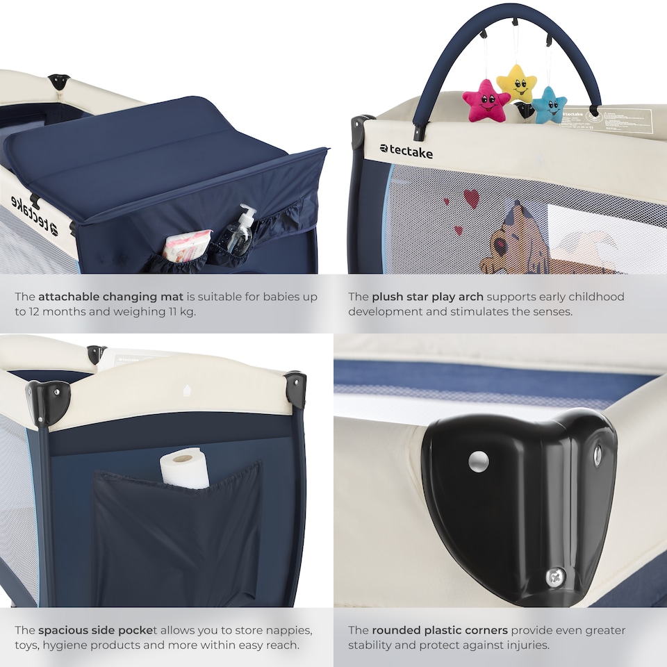 image 1 of Travel Cot Dog - foldable, with changing mat, for children up to 36 months | Blue | blue | 132 x 75 x 104 cm | 1