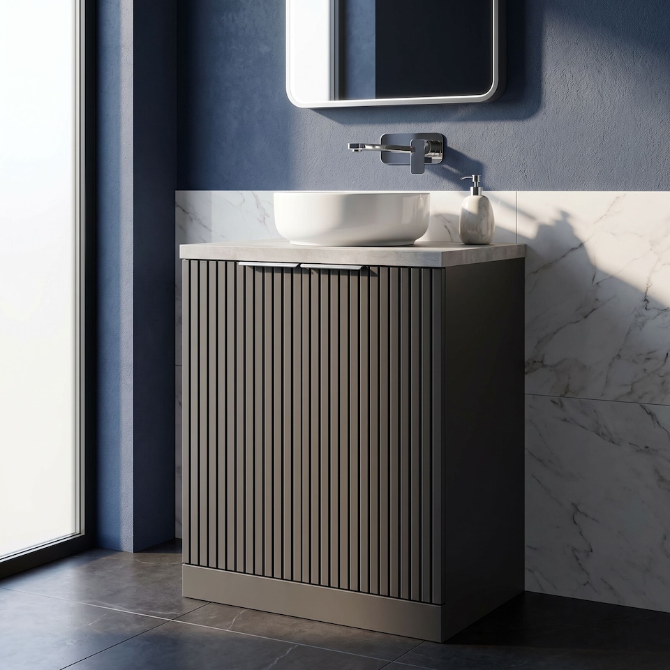 image 1 of Balterley Callingwood Contemporary Floor Standing 2 Door Vanity Unit with Bellato Grey Laminate Worktop , 600mm, Dark Grey