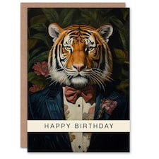 Classy Floral Portrait Tiger Him Birthday Card