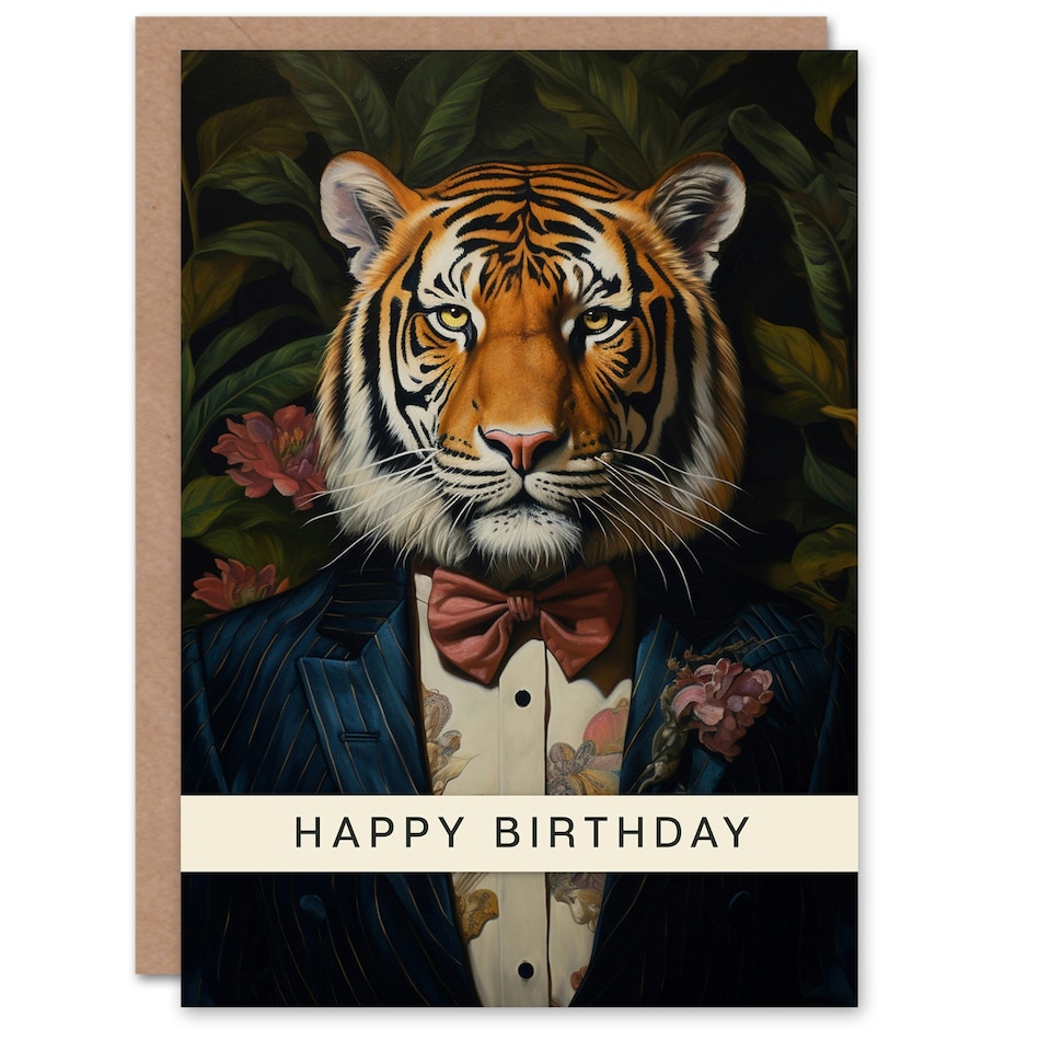 image 1 of Classy Floral Portrait Tiger Him Birthday Card