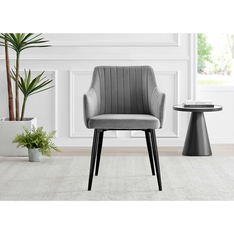 image 1 of Furniturebox 2x Calla Grey Velvet Dining Chairs with Black Legs