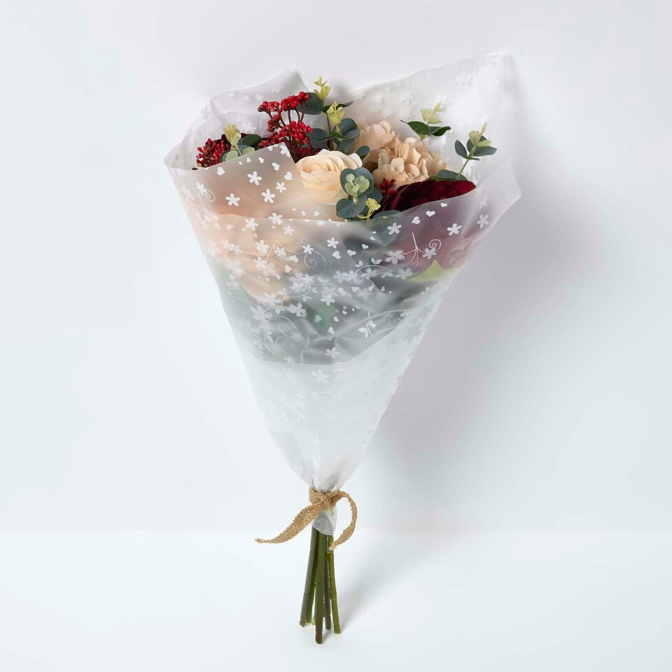 image 1 of Homescapes Artificial Burgundy Roses and Dahlias Bouquet, 67 cm