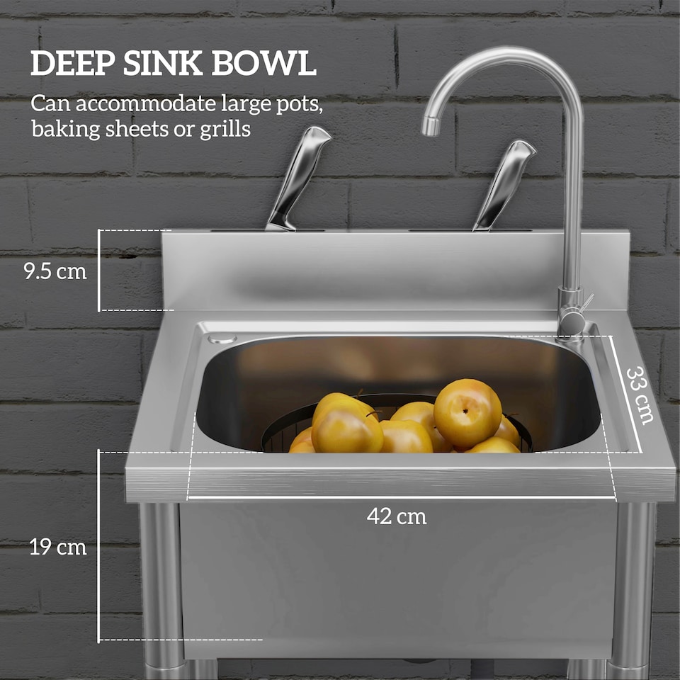 image 1 of HOMCOM Stainless Steel Utility Sink with Cold and Hot Water Pipe Silver Tone