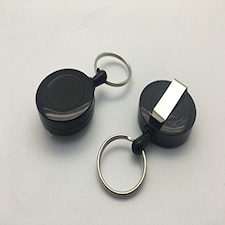 Pack of 6 Black Round Key Reels - Retractable Recoil Ring Keyring Belt Clip