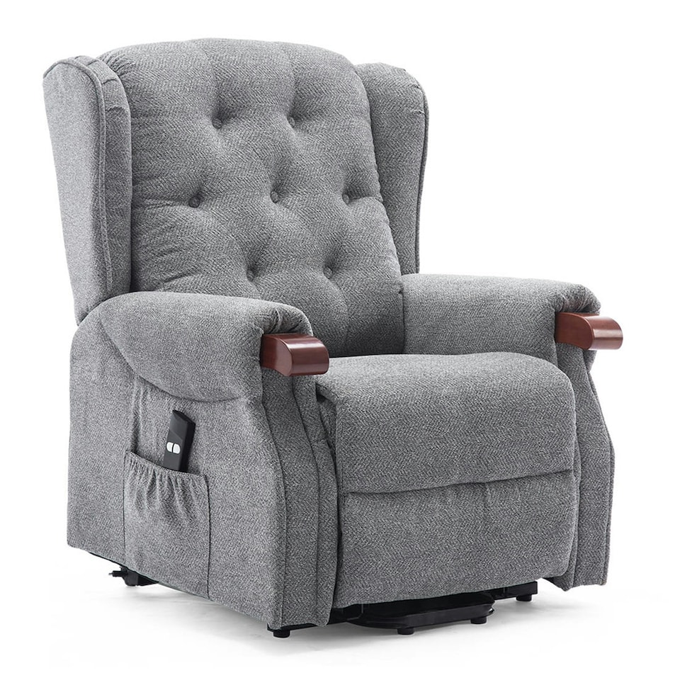 image 1 of Harrogate Single Motor Electric Rise Recliner Fabric Lift Riser Chair (Grey)