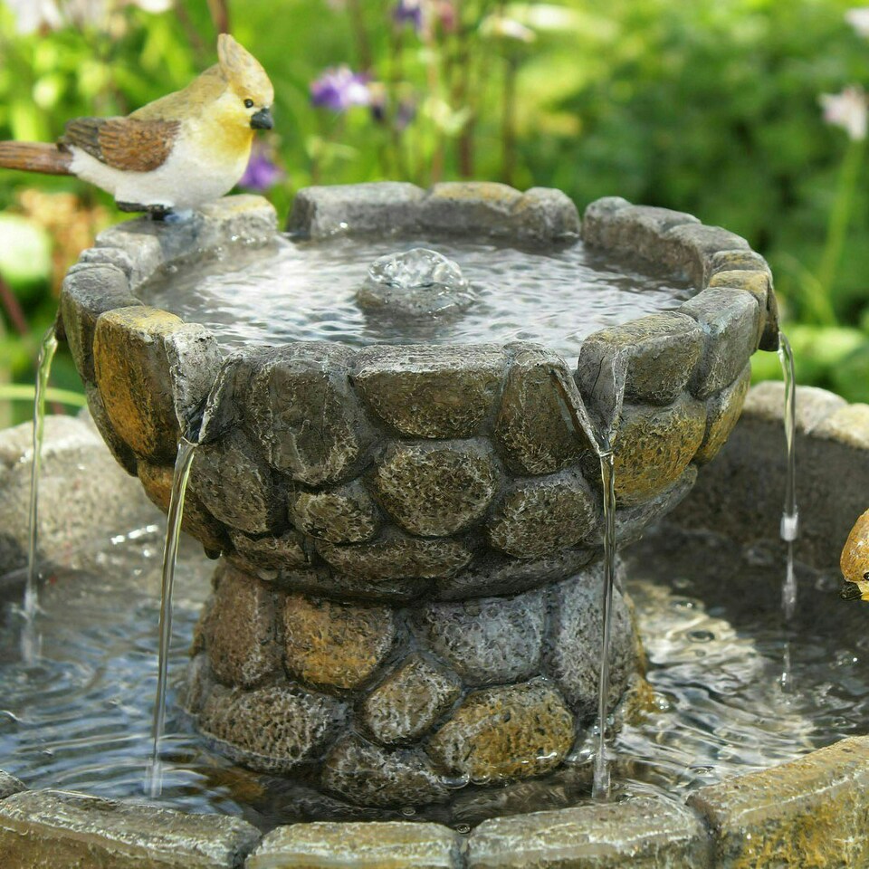 image 1 of Primrose Solar Powered Bird Bath Cobbled Stone Effect Water Feature 68cm