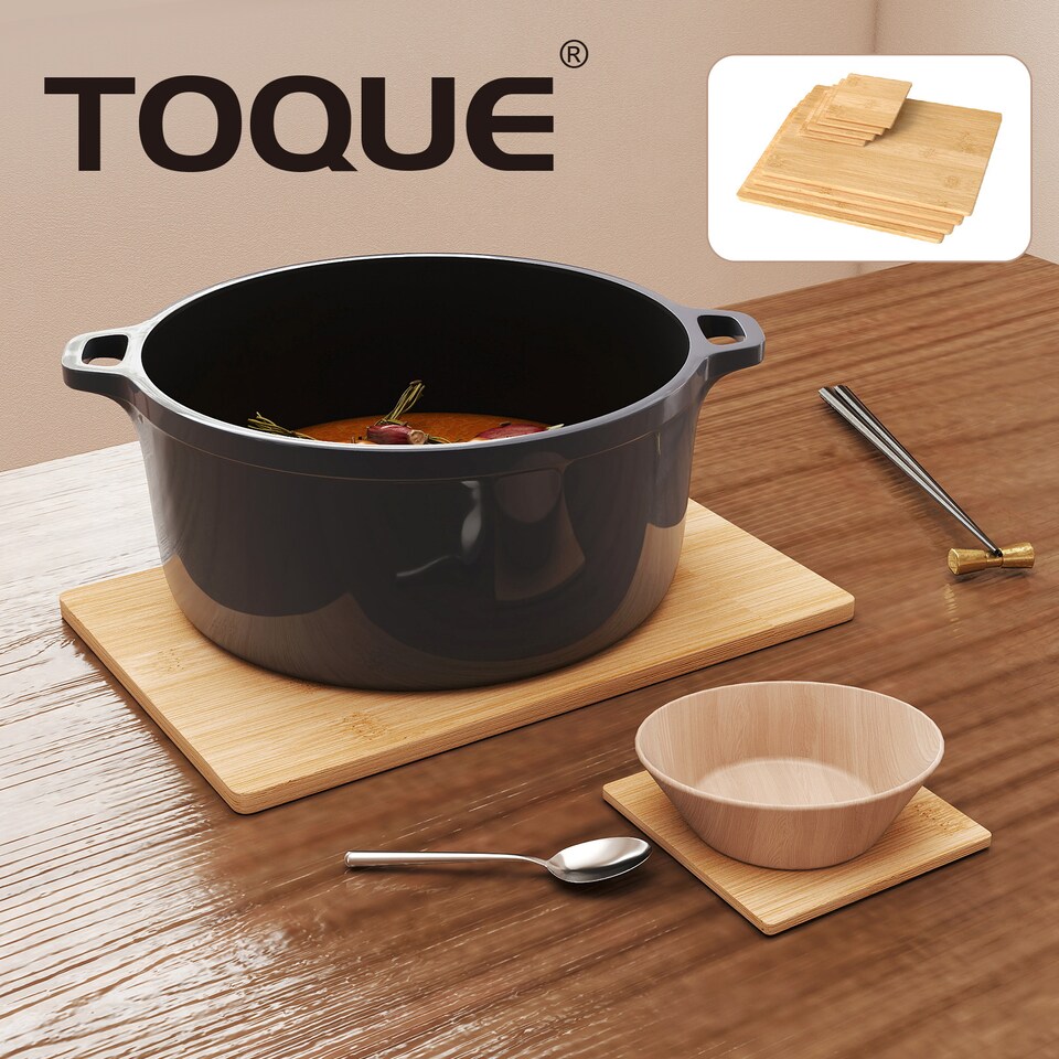 image 1 of TOQUE 8 Pcs Bamboo Placemat Coaster Heat-resistant Mat Storage Tray Dish