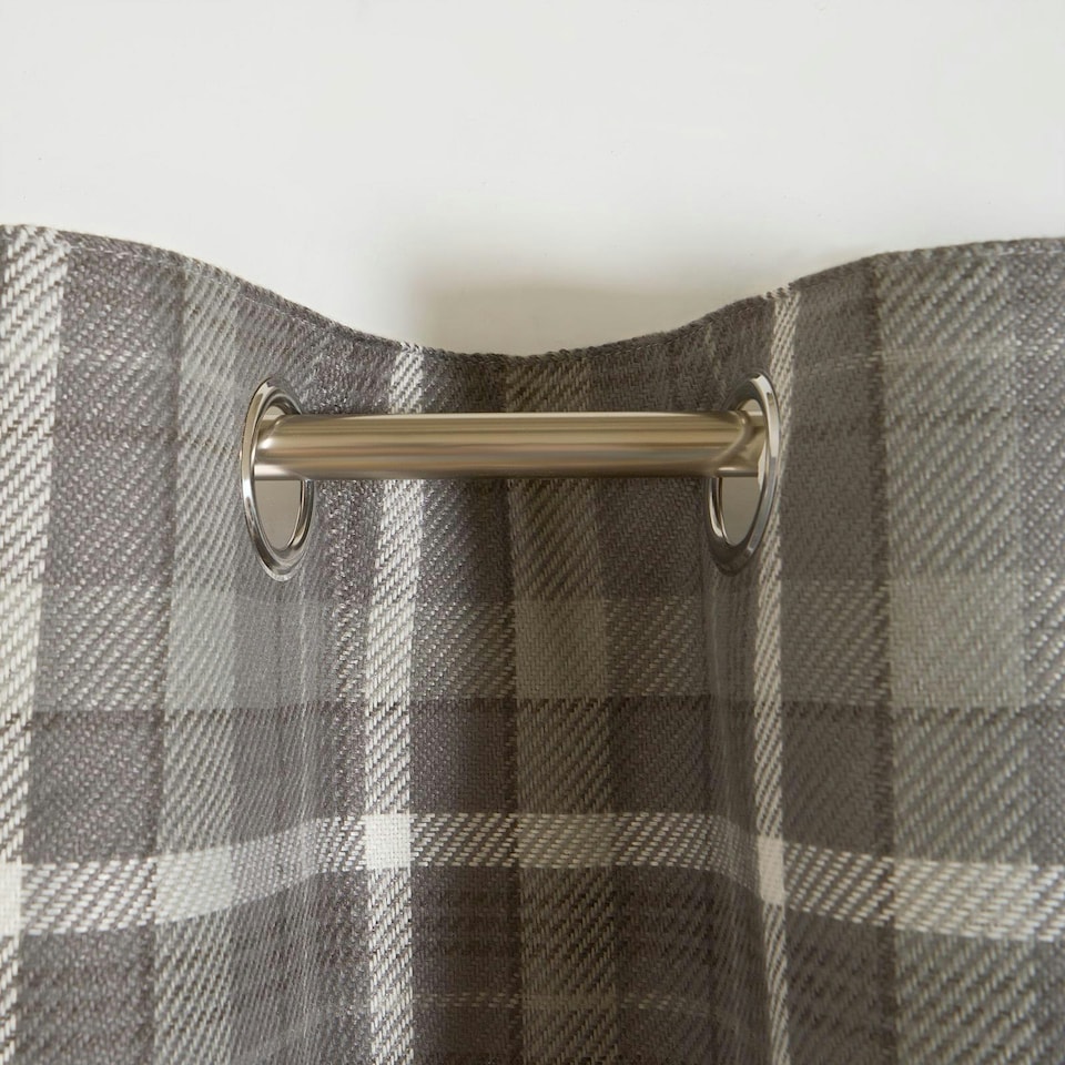 image 1 of OHS Winsford Woven Check Thermal Blackout Lined Eyelet Curtains, 90x90" - Charcoal
