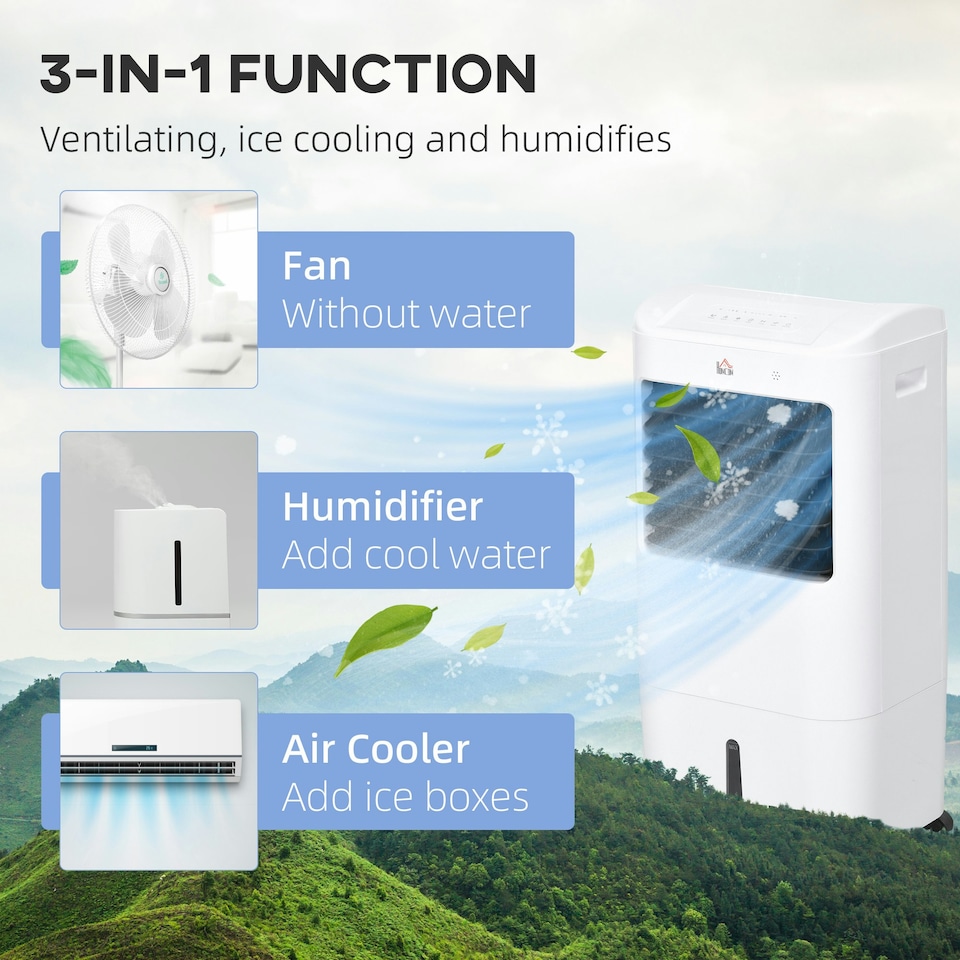 image 1 of HOMCOM Portable Air Cooler with Humidifier, Ice Packs, Oscillation, White