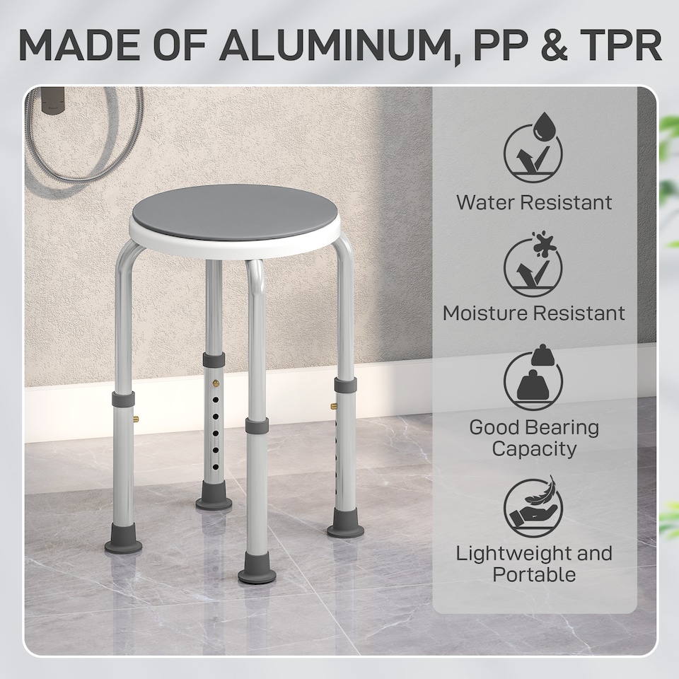 image 1 of HOMCOM 360 Degree Swivel Shower Stool with Non-Slip Feet for Disabled, Grey
