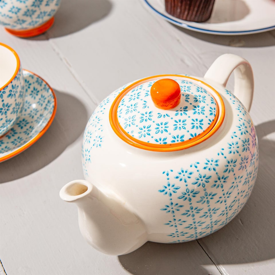 image 1 of Nicola Spring 15 Piece Hand-Printed Tea Set - Blue