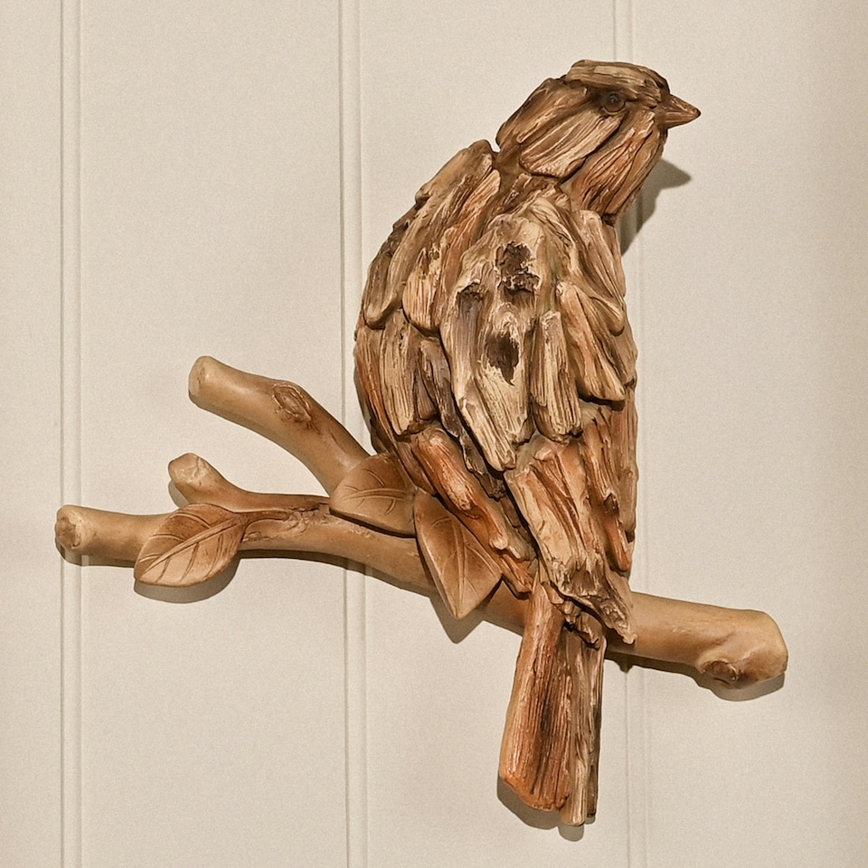 image 1 of Naturecraft Resin Driftwood Collection Sitting Bird Wall Art Brown