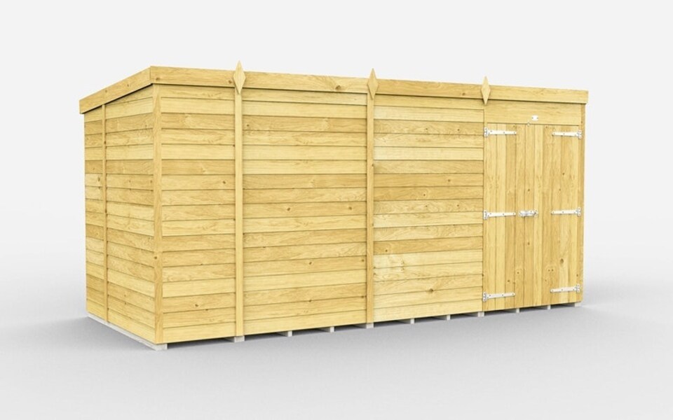 image 1 of 13 x 6 Feet Pent Shed - Double Door Without Windows - Wood - L178 x W387 x H201 cm | Brown