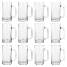 Argon Tableware 540ml Beer Mugs - Glass Pint Steins with Handle Heavy Duty Soda Lime Glass Drinking Mugs Set | Clear | Clear | One Size | 12