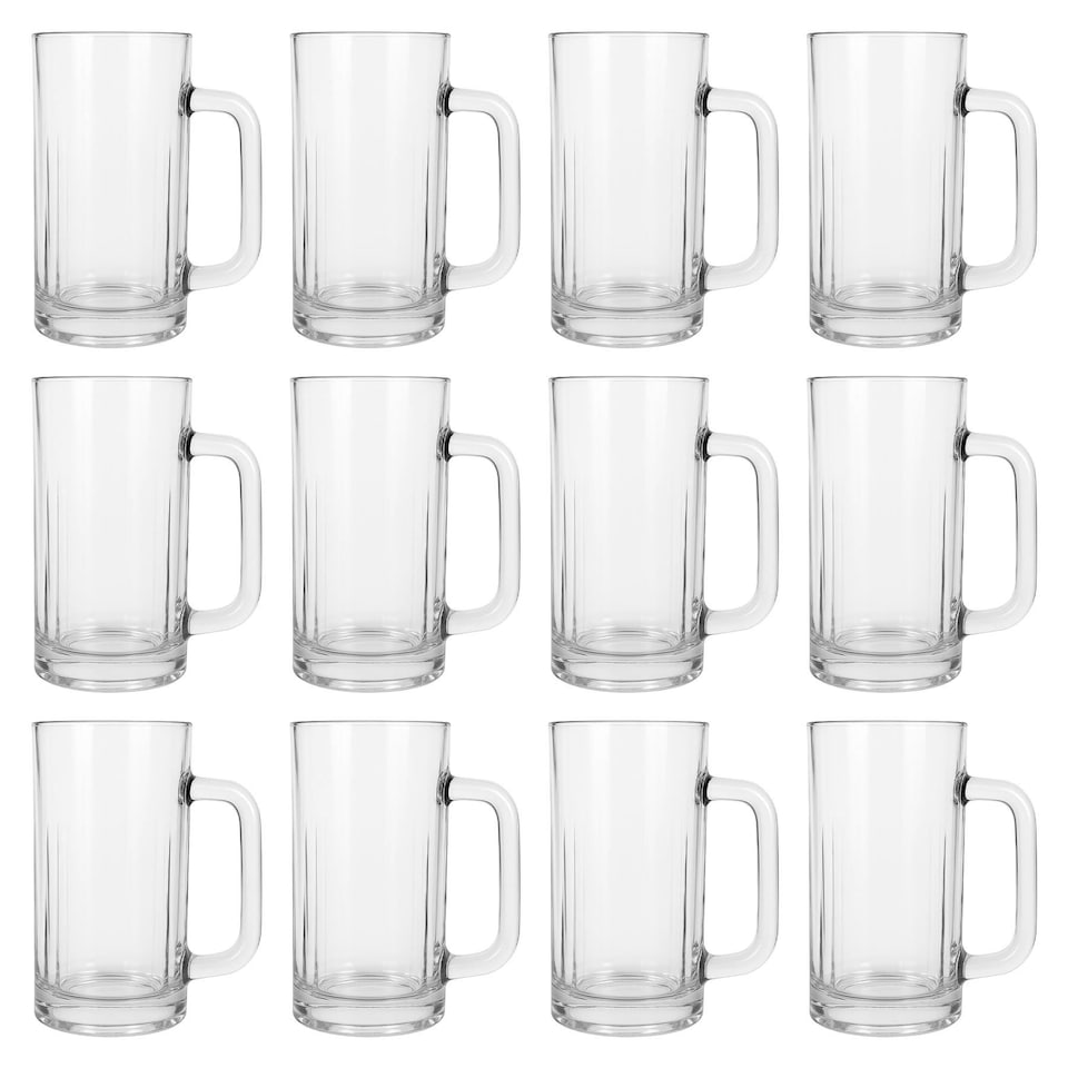 image 1 of Argon Tableware 540ml Beer Mugs - Glass Pint Steins with Handle Heavy Duty Soda Lime Glass Drinking Mugs Set | Clear | Clear | One Size | 12