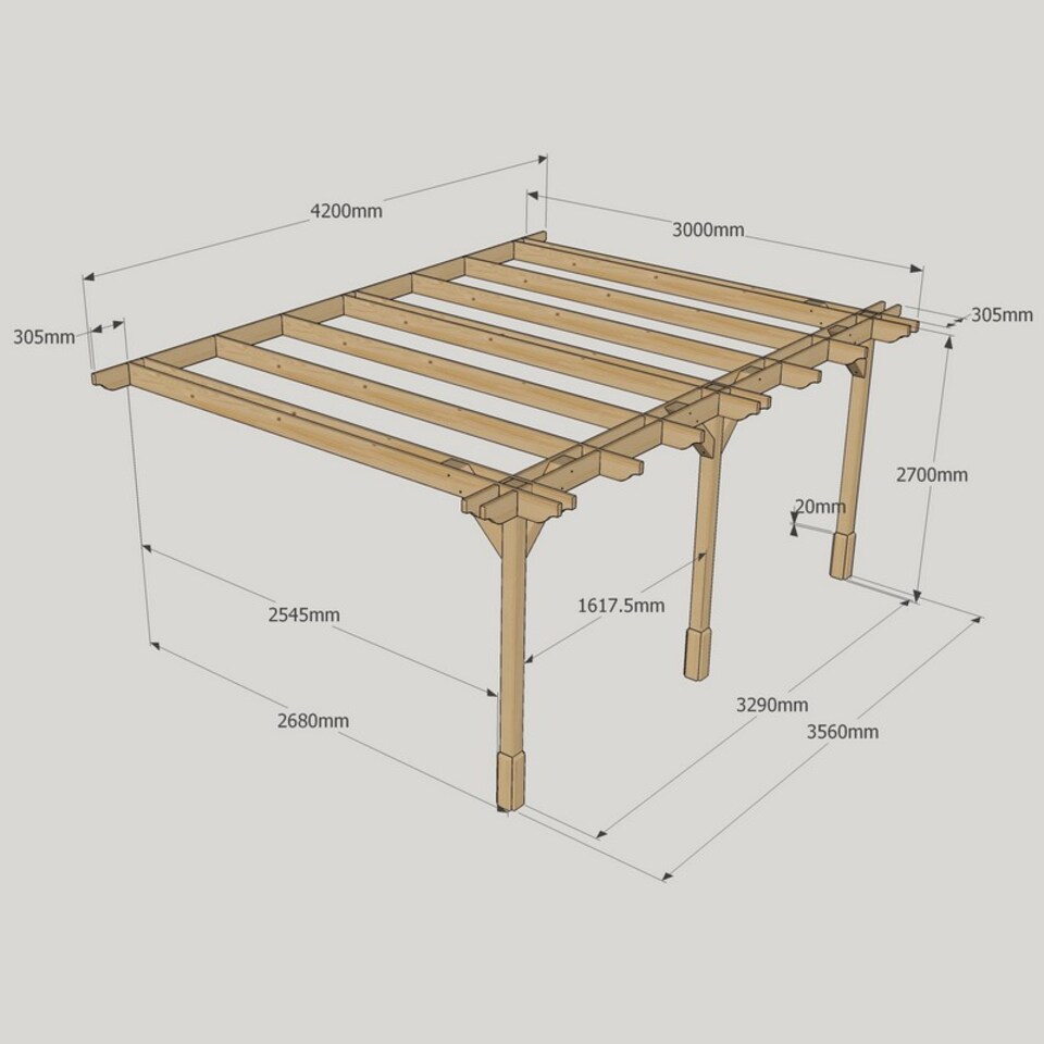image 1 of Wall Mounted Double Premium Pergola 3 Posts - Wood - L300 x W420 x H270 cm - Light Green