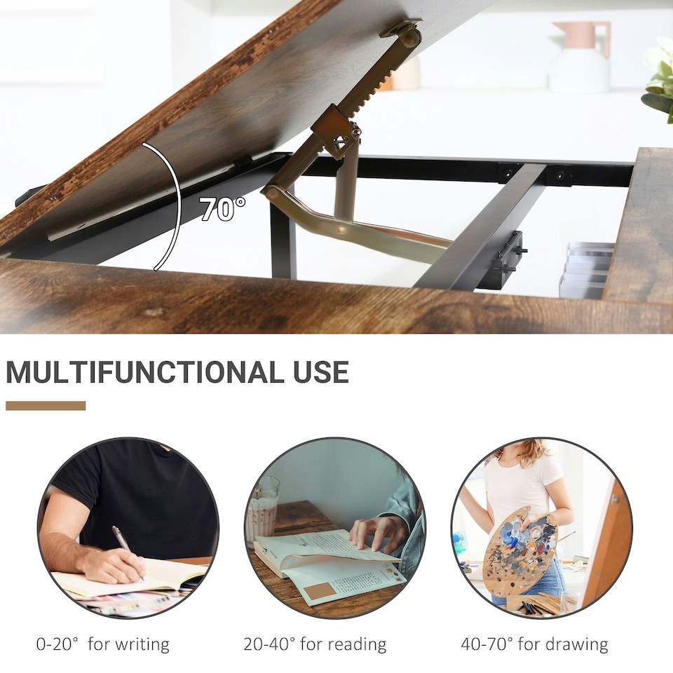 image 1 of HOMCOM Tiltable Drafting Table Home Office Computer Desk with Shelf