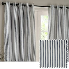 Yard Hebden Striped Cotton Navy Eyelet Curtains 229 x 183cm