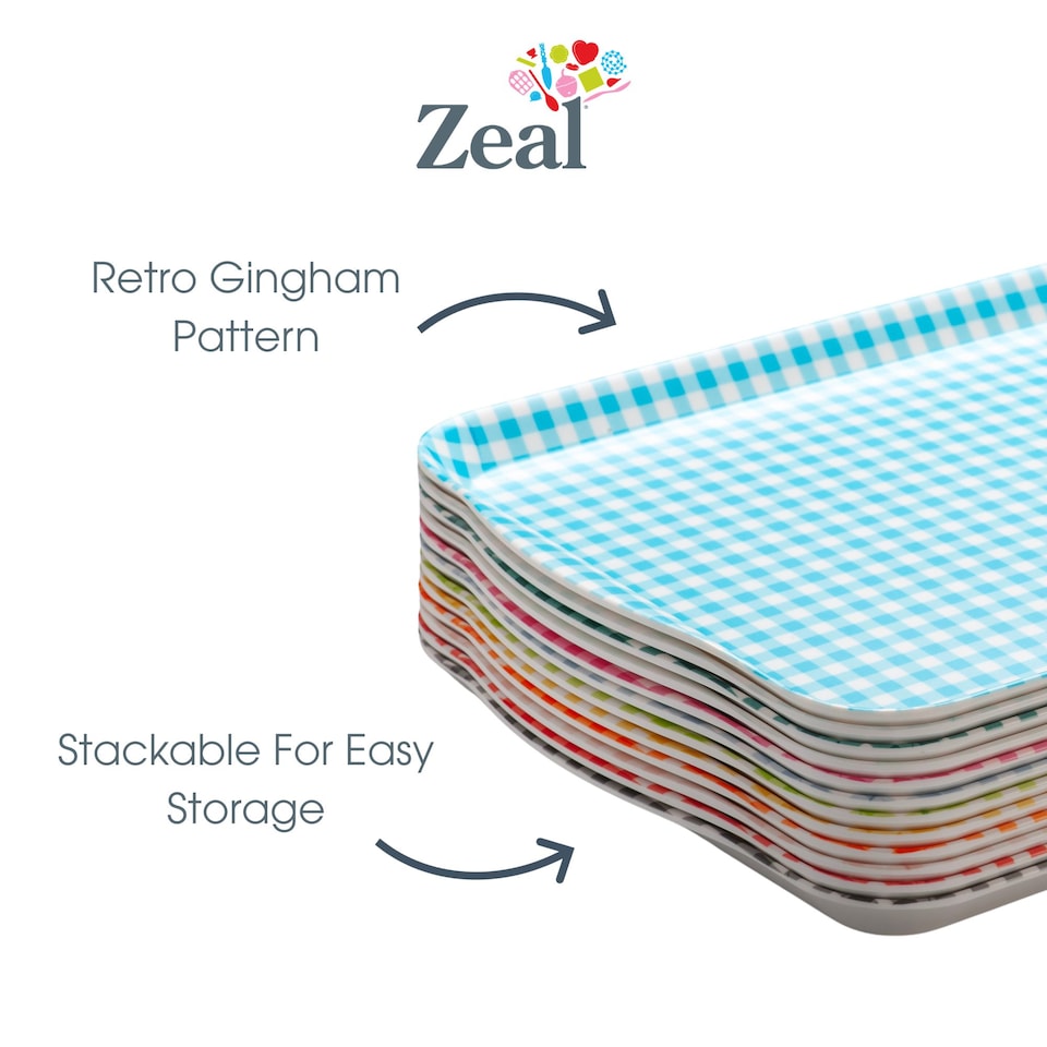image 1 of Zeal Melamine Small Serving Tray, Gingham Pattern, 25 x 19cm, Lime Green
