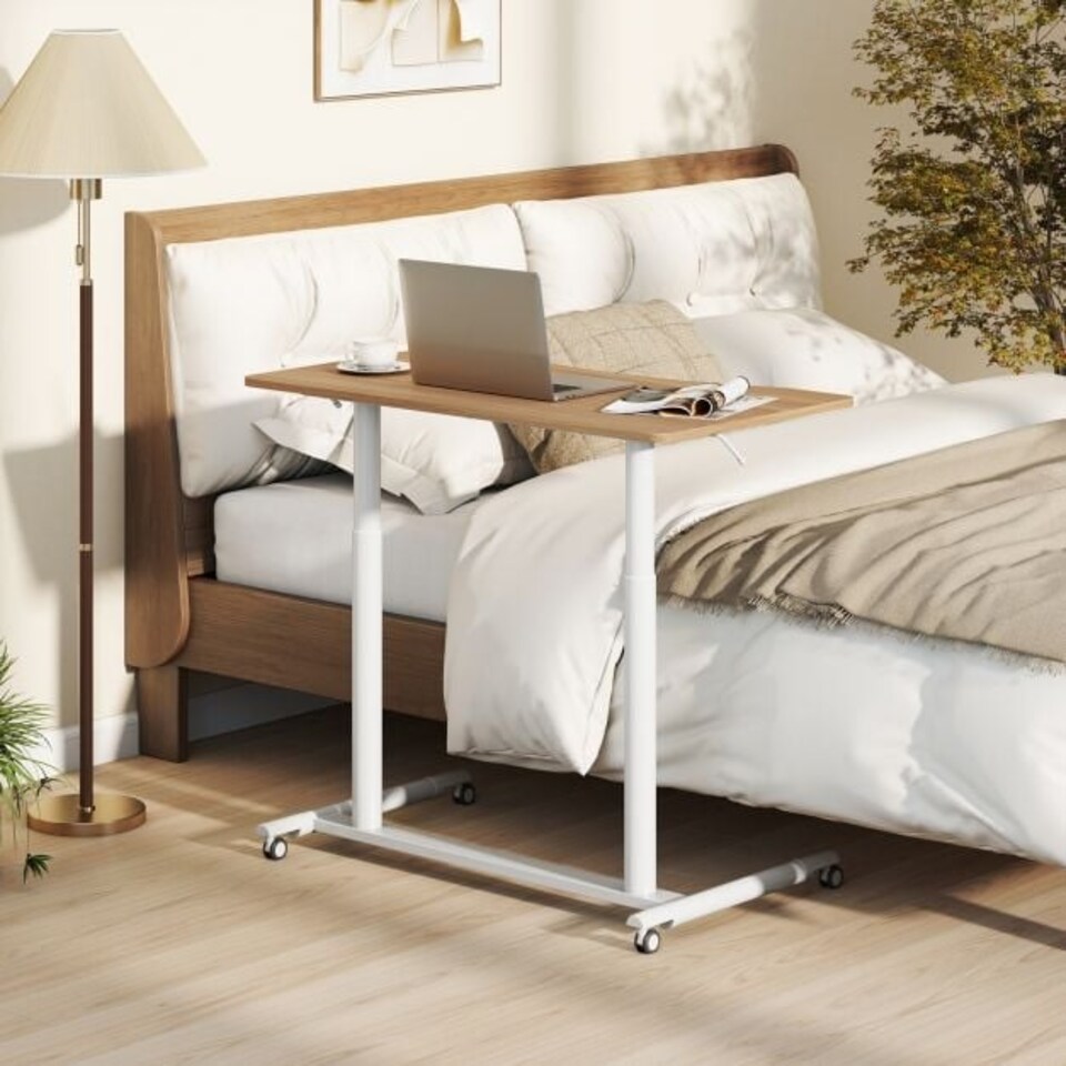 image 1 of COSTWAY Adjustable Height C-Shaped Mobile Standing Desk Natural N/A