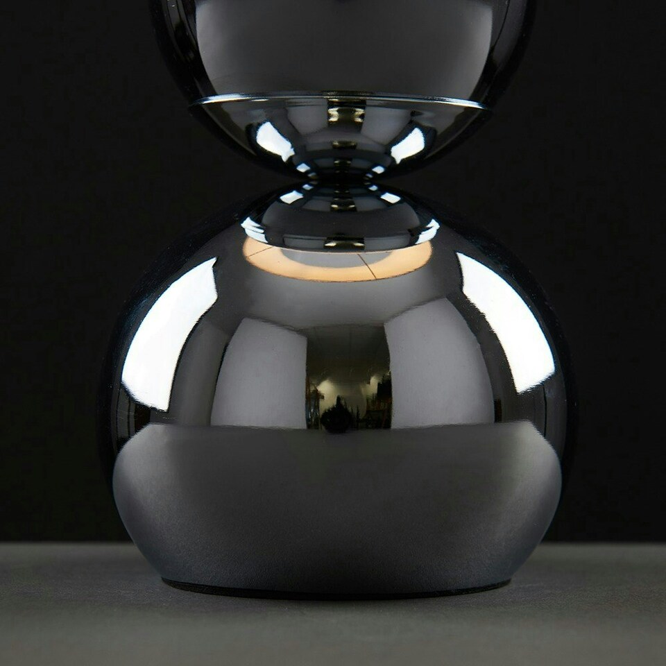 image 1 of ValueLights Modern Chrome Stacked Balls Table Lamp With White Faux Silk Shade