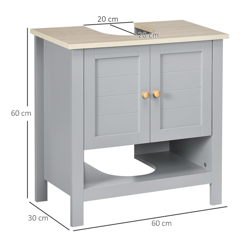 image 1 of kleankin Bathroom Under Sink Cabinet with Adjustable Shelf, White, Grey White | White, Grey