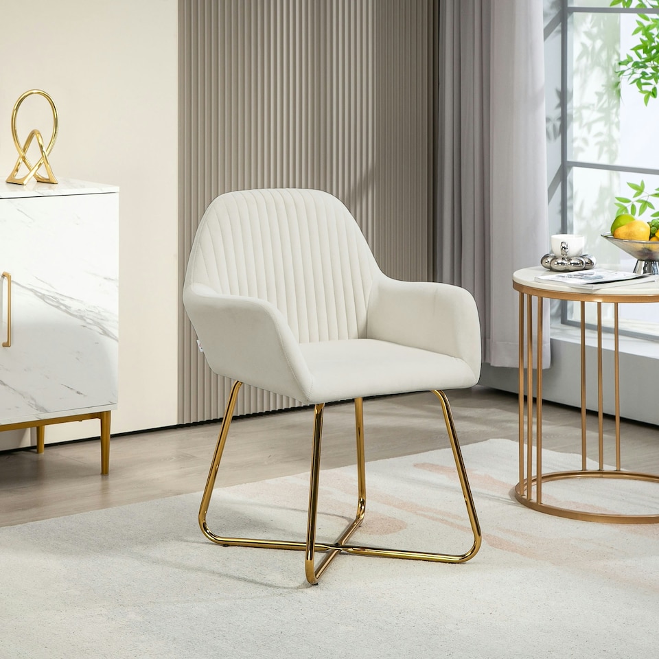 image 1 of HOMCOM Modern Accent Chair Velvet-Touch Upholstered Armchair Cream