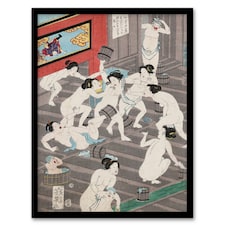 Toyohara Kunichika Framed Wall Art Print Fight In Womens Public Bath Home Décor