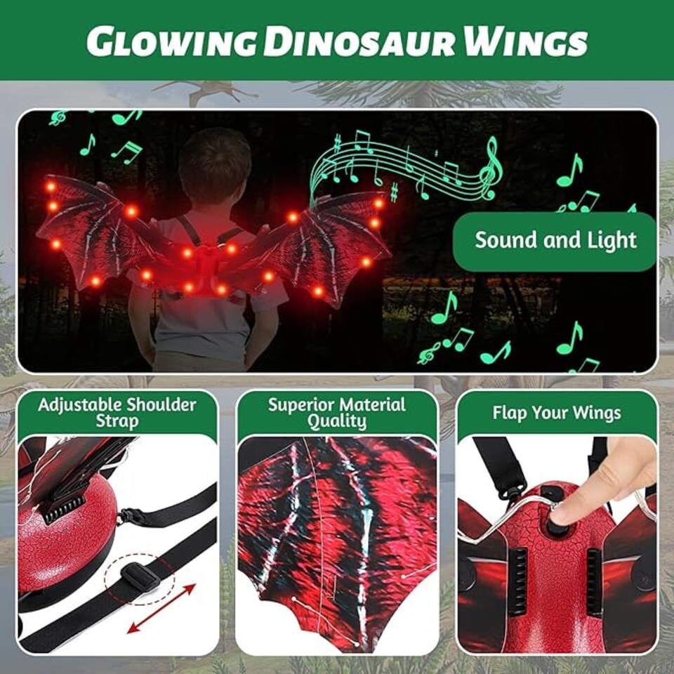 image 1 of Electric Light-Up Dinosaur Wings with Sound – Motorized Flapping Wings for Kids & Adults – Costume Accessory for Halloween, Cosplay & Parties