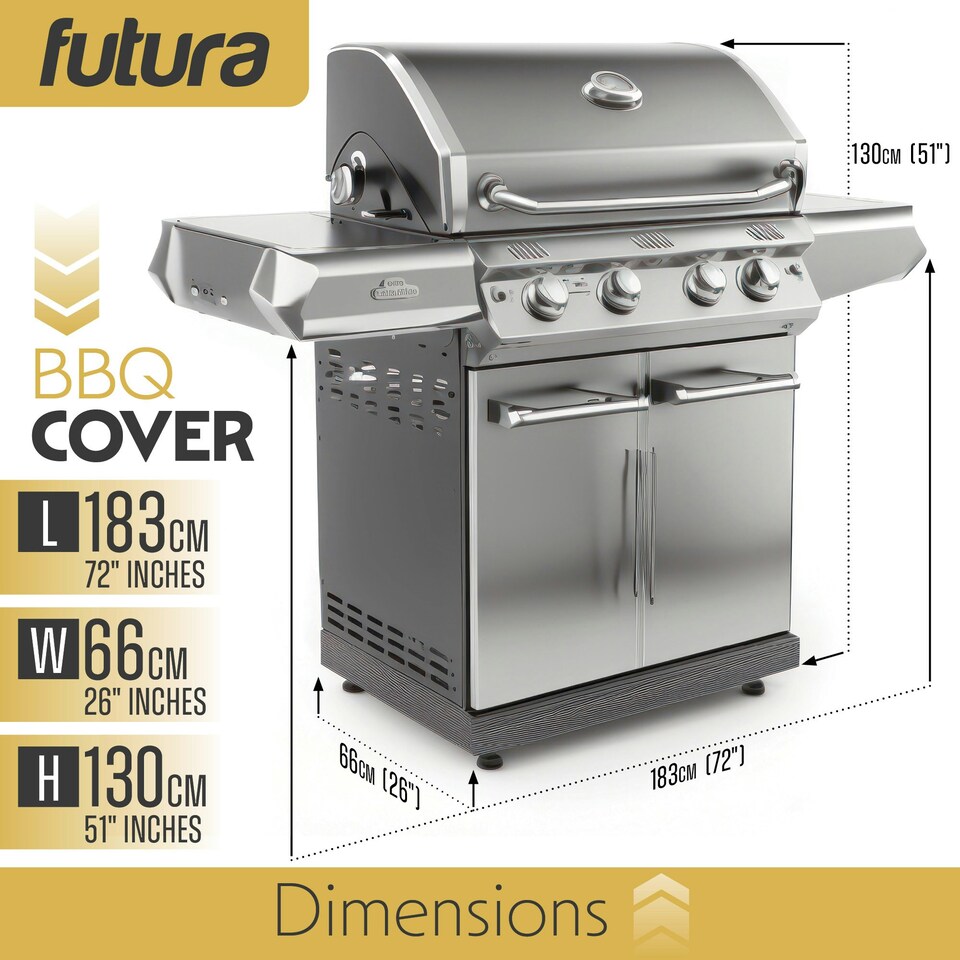 image 1 of Futura Premium Waterproof BBQ Cover 183x66x130cm Large Outdoor Barbecue Grills Cover 600D | Black | Black | Large - 183x66x130cm | 1