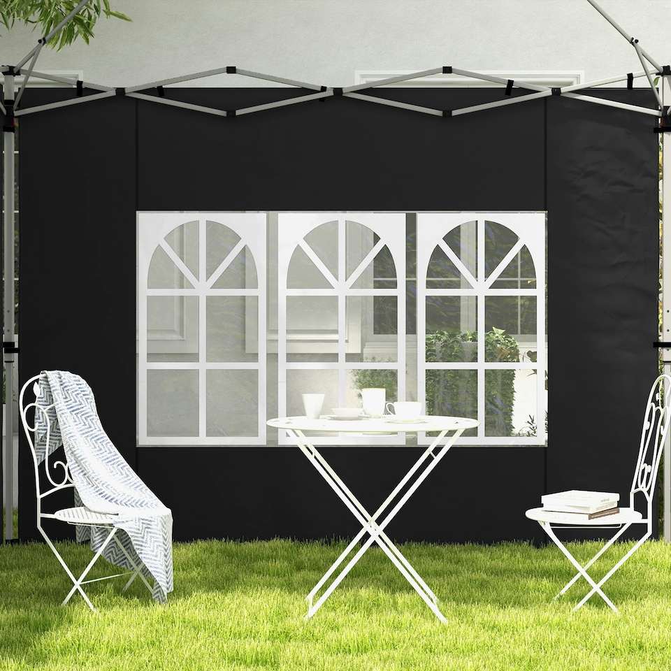 image 1 of Outsunny Gazebo Side Panels for 3x3(m) or 3x4m Pop Up Gazebo, 2 Pack, Black