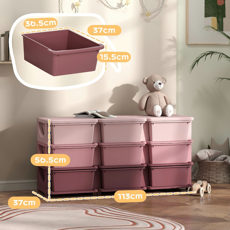 image 1 of HOMCOM Kids Storage Units with Drawers 3 Tier Chest Dresser Tower Pink | 113 x 37 x 56.5 cm