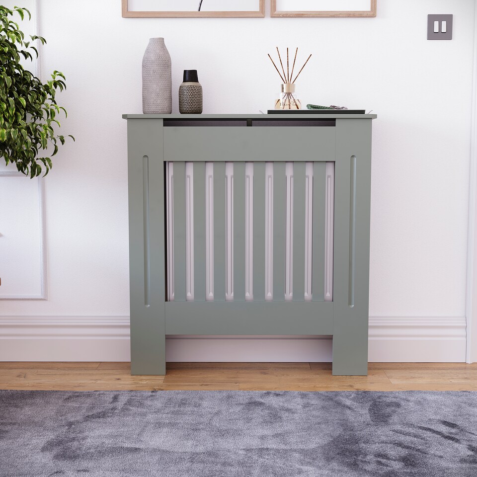 image 1 of Vida Designs Chelsea Radiator Cover Painted MDF Slatted Cabinet, Grey, 78cm