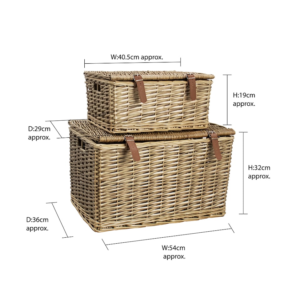 image 1 of JVL Handmade Buff Wicker Hampers with Faux Leather Straps, Set of 2