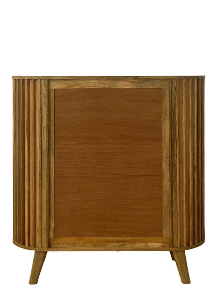 image 1 of Slated 2 Door Highboard Cabinet - Mango Wood - L45 x W106.5 x H110 cm - Light Finish - Assembly Required