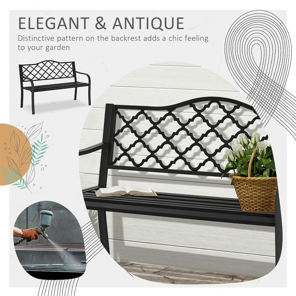 image 1 of Outsunny 2-Seater Garden Bench Cast Iron Patio Antique Loveseat w/ Armrest